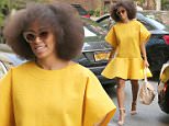 May 3, 2015: Solange Knowles brightens up an even brighter New York City afternoon by donning a vibrant, yellow dress paired with neutral accessories, New York City.\nMandatory Credit: INFphoto.com Ref.: infusny-198