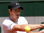 Andy Murray of Great Britain in action during practice at Roland Garros, Paris, 2015