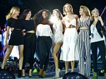 LONDON, ENGLAND - JUNE 27:  Martha Hunt, Kendall Jenner, Serena Williams, Taylor Swift, Karlie Kloss, Gigi Hadid and Cara Delevingne perform onstage during The 1989 World Tour at Hyde Park on June 27, 2015 in London, England.   (Photo by Dave Hogan/TAS/Getty Images for TAS)