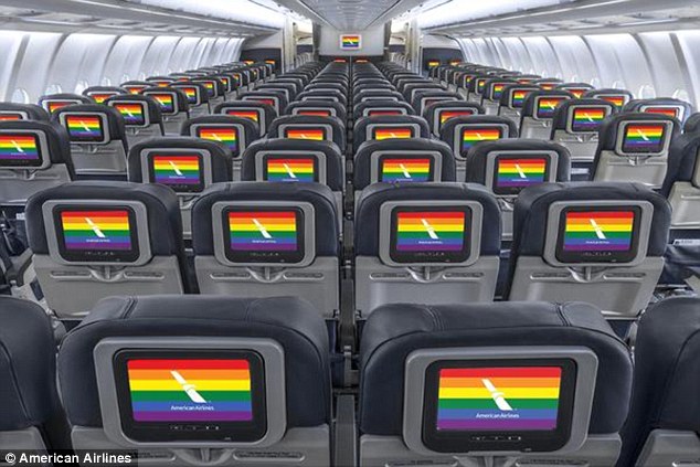 American Airlines tweeted an image of a plane's television screens decked out in the colors of the rainbow.