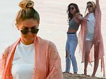 EXCLUSIVE TO INF.\nJuly 06, 2015: Gigi Hadid hangs out with some friends while they pose for photos, skip rocks, and laugh on the beach in Sunset Beach, Shelter Island, NY.\nMandatory Credit: INFphoto.com Ref: infusny-260/294