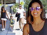 Please contact X17 before any use of these exclusive photos - x17@x17agency.com   Jessica Alba and husband Cash Warren take their youngest daughter, Haven Garner, out for some strolling in West Hollywood. The cute redhead seems to be the leader of the group. July 11, 2015 X17online.com