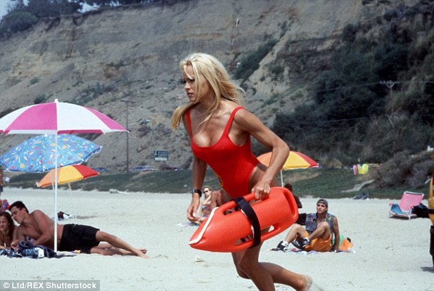 Steps of an icon: June broke out into a slow motion run like Pamela Anderson on the famous TV show Baywatch