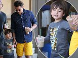 Please contact X17 before any use of these exclusive photos - x17@x17agency.com   Orlando Bloom takes Flynn for a smoothie at Sunlife  a day after he met his ex Miranda Kerr there.  July 14, 2015 X17online.com