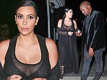 UK CLIENTS MUST CREDIT: AKM-GSI ONLY
EXCLUSIVE: Santa Monica, CA - Part 2 - 'KUWTK', Kim Kardashian, was seen enjoying one of the few perks of being pregnant when she displayed her ample cleavage in a sheer dress.  She was seen grabbing dinner with her husband, Kanye West, and Pussycat founder, Robin Antin (not pictured), at Giorgio Baldi.  Kim continues her mission to have another sexy pregnancy in a nearly fully see-through dress that left little to the imagination. Kanye West went for a low-key fashion night in a crushed velvet jacket, black tee, black faded jeans, and black boots.

Pictured: Kim Kardashian and Kanye West
Ref: SPL1079434  140715   EXCLUSIVE
Picture by: AKM-GSI / Splash News