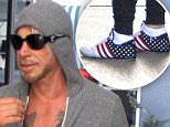 Mickey Rourke goes to Cafe Rome in Beverly Hills in a grey hoodie and patriotic stars and stripes sneakers\nFeaturing: Mickey Rourke\nWhere: Los Angeles, California, United States\nWhen: 16 Jul 2015\nCredit: WENN.com