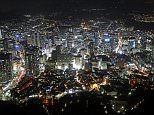 Mandatory Credit: Photo by Paul Brown/REX Shutterstock (1651259b).. Aerial city skyline cityscape view of Seoul with lights at night, South Korea.. Seoul, South Korea - Feb 2012.. ..