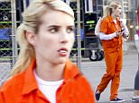 140656, EXCLUSIVE: Emma Roberts seen arriving for a day of filming 'Scream Queens' at the Orleans Parish Prison. Orange you glad this isn't real life? New Orleans, Louisiana - Tuesday, July 28, 2015. Photograph: © PacificCoastNews. Los Angeles Office: +1 310.822.0419 sales@pacificcoastnews.com FEE MUST BE AGREED PRIOR TO USAGE