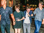 August 2, 2015:  The cast of Fantastic Four all smiles as they step out for dinner together in New York City.
Pictured here: Kate Mara, Michael B. Jordan, Miles Teller, Jamie Bell, Keleigh Sperry
Mandatory Credit: papjuice/INFphoto.com
Ref: infusny-285