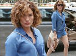EXCLUSIVE TO INF.\nAugust 2, 2015: Jennifer Lopez looks stylish in a blue romper, wedge heels, and a fringe-lined purse as she headed for lunch at Locanda Verde after a photo shoot in New York City.\nMandatory Credit: T.Jackson/INFphoto.com Ref.: infusny-284