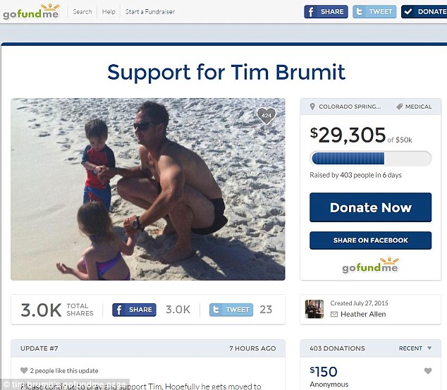 A GoFundMe page set up to help pay for Brumit's medical bills in the months ahead has already raised more than $29,000