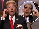 4 August 2015 - Los Angeles - USA  **** STRICTLY NOT AVAILABLE FOR USA ***  Jimmy Fallon pokes fun at Donald Trump during sketch on The Tonight Show. Just hours after website Gawker published Trump's phone number, Fallon donned a bad wig to play the Presidential hopeful - who gets a call from current President Barack Obama. Obama then offers him debate advice before Fallon's Trump begins bragging, interrupting the President and cracking Chris Christie jokes.   XPOSURE PHOTOS DOES NOT CLAIM ANY COPYRIGHT OR LICENSE IN THE ATTACHED MATERIAL. ANY DOWNLOADING FEES CHARGED BY XPOSURE ARE FOR XPOSURE'S SERVICES ONLY, AND DO NOT, NOR ARE THEY INTENDED TO, CONVEY TO THE USER ANY COPYRIGHT OR LICENSE IN THE MATERIAL. BY PUBLISHING THIS MATERIAL , THE USER EXPRESSLY AGREES TO INDEMNIFY AND TO HOLD XPOSURE HARMLESS FROM ANY CLAIMS, DEMANDS, OR CAUSES OF ACTION ARISING OUT OF OR CONNECTED IN ANY WAY WITH USER'S PUBLICATION OF THE MATERIAL.    BYLINE MUST READ : NBC/XPOSUREPHOTOS.COM    PLEASE CRE
