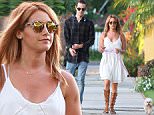 Picture Shows: Ashley Tisdale, Christopher French  August 03, 2015\n \n **MINIMUM WEB USAE £250**\n \n Actress Ashley Tisdale shows off some cleavage while walking her dog with husband Christopher French in Los Angeles, California. As Ashley bent over to help clean off her dogs rear end her dress fell down exposing her white bra. \n \n **MINIMUM WEB USAE £250**\n \n EXCLUSIVE All round\n UK RIGHTS ONLY\n \n Pictures by : FameFlynet UK © 2015\n Tel : +44 (0)20 3551 5049\n Email : info@fameflynet.uk.com