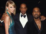 LOS ANGELES, CA - FEBRUARY 08: (L-R) Recording Artists Taylor Swift, Jay Z and Kanye West and tv personality Kim Kardashian attend The 57th Annual GRAMMY Awards at the STAPLES Center on February 8, 2015 in Los Angeles, California.  (Photo by Larry Busacca/Getty Images for NARAS)