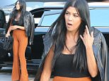 Newly single Kourtney Kardashian wearing terrible cameltoe orange pants at her sister Kylie party at Nobu August 7, 2015 /X17online.com