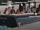 Picture Shows: Amanda Anka, Jason Bateman, Coco Arquette, Courteney Cox, Justin Theroux, Jennifer Aniston, Johnny McDaid  August 07, 2015\n \n **MINIMUM WEB USAGE £500**\n \n Actress Jennifer Aniston and Justin Theroux start their honeymoon and brought along some of their closest friends for the trip in Bora Bora. \n \n The couple wed in a ceremony at their Bel Air home on Wednesday night in front of 75 of their friends and family and apparently decided to keep the party rolling and brought some of them along for their honeymoon! \n \n **MINIMUM WEB USAGE £500**\n \n Exclusive  All round\n UK RIGHTS ONLY\n \n Pictures by : FameFlynet UK © 2015\n Tel : +44 (0)20 3551 5049\n Email : info@fameflynet.uk.com