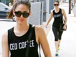 EXCLUSIVE TO INF.\nAugust 8, 2015: Emmy Rossum wears a shirt that says 'Iced Coffee' while off to the gym in Los Angeles, CA.\nMandatory Credit: Fresh/INFphoto.com Ref.: infusla-283