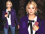 Hollywood, CA - Ashley Benson and company enjoy a late night out at Warwick Hollywood.  The "Pretty Little Liars" actress looked cute in a purple blazer over a white blouse with black western tie, skinny jeans and a pair of leopard print strappy heels.\nAKM-GSI          August 12, 2015\nTo License These Photos, Please Contact :\nSteve Ginsburg\n(310) 505-8447\n(323) 423-9397\nsteve@akmgsi.com\nsales@akmgsi.com\nor\nMaria Buda\n(917) 242-1505\nmbuda@akmgsi.com\nginsburgspalyinc@gmail.com