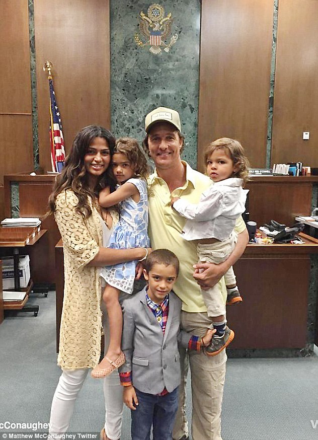 Proud spouse: Matthew and the couple's children watched Brazilian-born Camila become a US citizen last week
