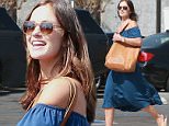 Picture Shows: Minka Kelly  August 21, 2015\n \n Former 'Friday Night Lights' actress Minka Kelly enjoys a sushi lunch at Sugarfish restaurant in Los Angeles, California.\n \n Minka wore a casual ensemble for her day out consisting of an off-the-shoulder blue dress paired with a tan leather tote and flip-flops.\n \n Exclusive All Rounder\n UK RIGHTS ONLY\n FameFlynet UK © 2015\n Tel : +44 (0)20 3551 5049\n Email : info@fameflynet.uk.com