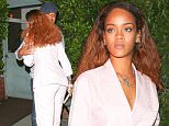 UK CLIENTS MUST CREDIT: AKM-GSI ONLY\nEXCLUSIVE: Santa Monica, CA - Rihanna steps out after another dinner at Giorgio Baldi, her favorite restaurant in Santa Monica. The 27-year-old pop star ran into Cuba Gooding, Jr. at the low-key Italian eatery. The famous duo shared a friendly hug before they went their separate ways. Rihanna looked stylish in a pink gingham pantsuit with a matching pair of embellished pink shoes.\n\nPictured: Rihanna\nRef: SPL1110818  260815   EXCLUSIVE\nPicture by: AKM-GSI \n\n