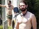 141680, EXCLUSIVE: Age of Adaline star Michiel Huisman is seen leaving a pool party with his actress wife Tara Elders and daughter Hazel in New Orleans. The shirtless actor, who also plays Daario Naharis in the TV series Game of Thrones, showed off his wet and muscular body. He wore green short swim trunks, Tara wore a purple dress cover up while Hazel chose to keep warm in her towel. New Orleans, Louisiana - Saturday August 29, 2015. Photograph: © PacificCoastNews. Los Angeles Office: +1 310.822.0419 sales@pacificcoastnews.com FEE MUST BE AGREED PRIOR TO USAGE