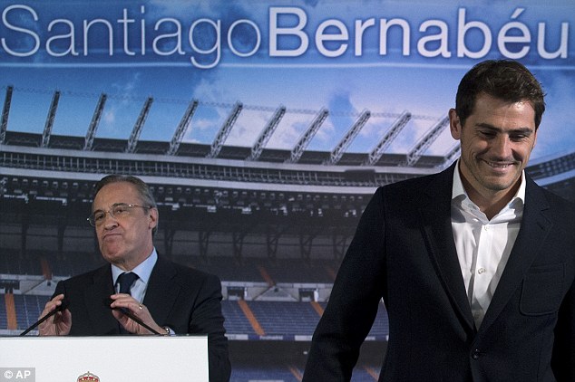 Mendes is in constant contact with Florentino Perez (left) and the agent oversaw Iker Casillas' move to Porto