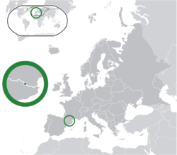ទីតាំង អង់ដូរ៉ា  (green)in Europe  (dark grey)  —  [សញ្ញាផែនទី]