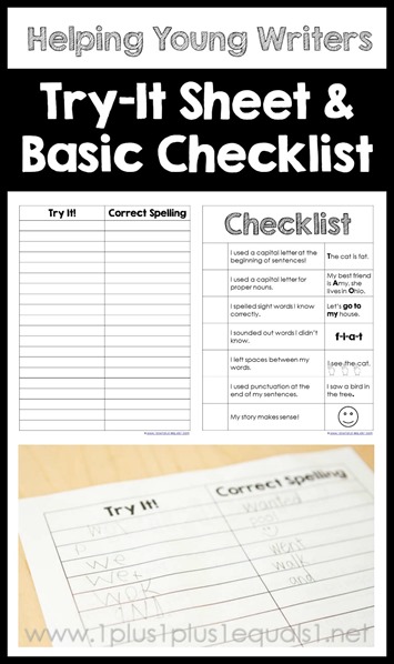 Try It Spelling Printable and Basic Writing Checklist for Young Writers