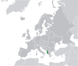 उल्लेखित नक्सा  अल्बानिया  (green)युरोप महादेश मा  (dark grey)  —  [Legend]