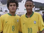 Neymar uploaded the picture above an old snap of him alongside Coutinho in Brazil colours