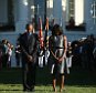 President Barack Obama and first lady Michelle Obama pause on the South Lawn of the White House in Washington, Friday, Sept. 11, 2015, as they observed a moment of silence to mark the 14th anniversary of the 9/11 attacks. (AP/Andrew Harnik)