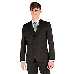 Racing Green - Plain black twill slim fit 2 button suit jacket