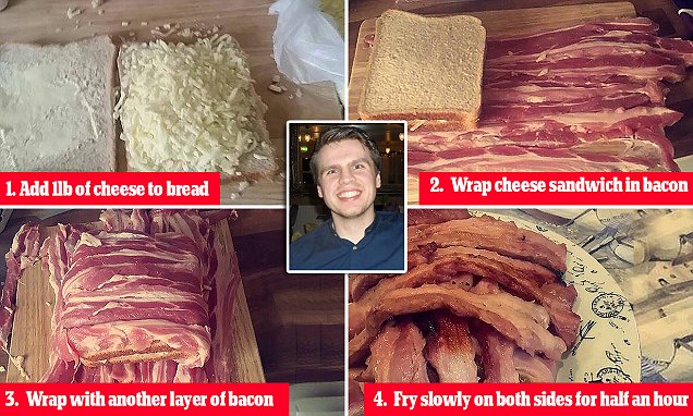 Butcher creates 3,500 calorie MAN-WICH by wrapping a cheese sarnie in 20 rashers of bacon