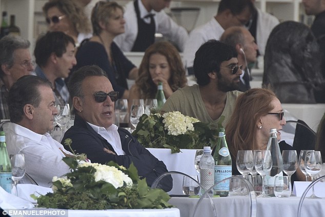 Proud father: Sitting in the stands at the Longines Global Championships Tour in Rome, the 65-year-old Born To Run singer looked on proudly with his wife Patti Scialfa, 62, as their daughter, 23, competed in the event