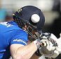 Eoin Morgan of England gets hit on the head from a ball by Mitchell Starc of Australia during the Fifth Royal London One Day International match between England and Australia at the Old Trafford Cricket Ground, Manchester