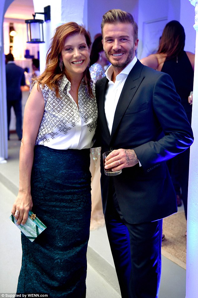 Mingling: The former sportsman also posed with Grey's Anatomy actress Kate Walsh as they tried his tipple