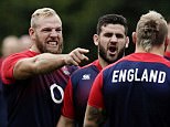 James Haskell (left), who missed out on selection for the opening match against Fiji, points at Joe Marler&nbsp;