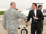 Under Secretary of the Air Force Eric Fanning greets Col. Dan Dant, 460th Space Wing commander June 4, 2013, at Buckley Air Force Base, Colo. Fanning toured Buckley with Dant to get an overview of the military operations. Fanning will serve as chief of management, officer of the Air Force, the senior Air Force energy official and the focal point for space within Air Force Headquarters.(U.S. Air Force photo by Senior Airman Marcy Glass/Released)
