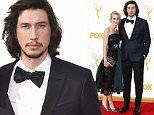IMAGE DISTRIBUTED FOR THE TELEVISION ACADEMY - Joanne Tucker, left, and Adam Driver arrive at the 67th Primetime Emmy Awards on Sunday, Sept. 20, 2015, at the Microsoft Theater in Los Angeles. (Photo by Danny Moloshok/Invision for the Television Academy/AP Images)