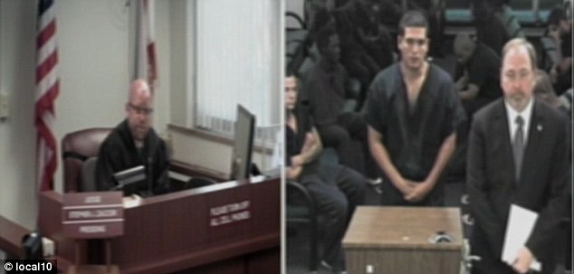 First appearance: Lopez (right) was arrested Sunday afternoon on a first-degree murder charged and ordered held without bond in the Broward County jail 