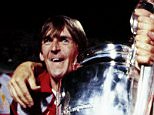 ROME, ITALY - MAY 30:  (From left to right) Liverpool players Steve Nicol, Kenny Dalglish, Alan Hansen (obscured), Gary Gillespie, and captain Greaeme Souness celebrate with the trophy after winning the UEFA European Cup Final between AS Roma and Liverpool FC held on May 30, 1984 at the Stadio Olimpico in Rome, Italy. The match ended in a 1-1 after extra-time, with Liverpool winning the match and trophy 4-2 on Penalties. (Photo by Liverpool FC/Liverpool FC via Getty Images)