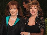 FILE - In this Feb. 22, 2009 file photo, actress Joan Collins, right, poses with her sister, author Jackie Collins at the Vanity Fair Oscar party in West Hollywood, Calif. Jackie Collins, died in Los Angeles on Saturday, Sept. 19, 2015, of breast cancer. She was 77. (AP Photo/Evan Agostini, File)