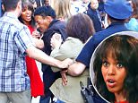 Scary moment when security and police had to restrain a fan who tried to ambush Kerry Washington when she was taking pictures with fans outside of GMA in NYC.\n\nPictured: Kerry Washington\nRef: SPL1135775  240915  \nPicture by: XactpiX/Splash\n\nSplash News and Pictures\nLos Angeles: 310-821-2666\nNew York: 212-619-2666\nLondon: 870-934-2666\nphotodesk@splashnews.com\n