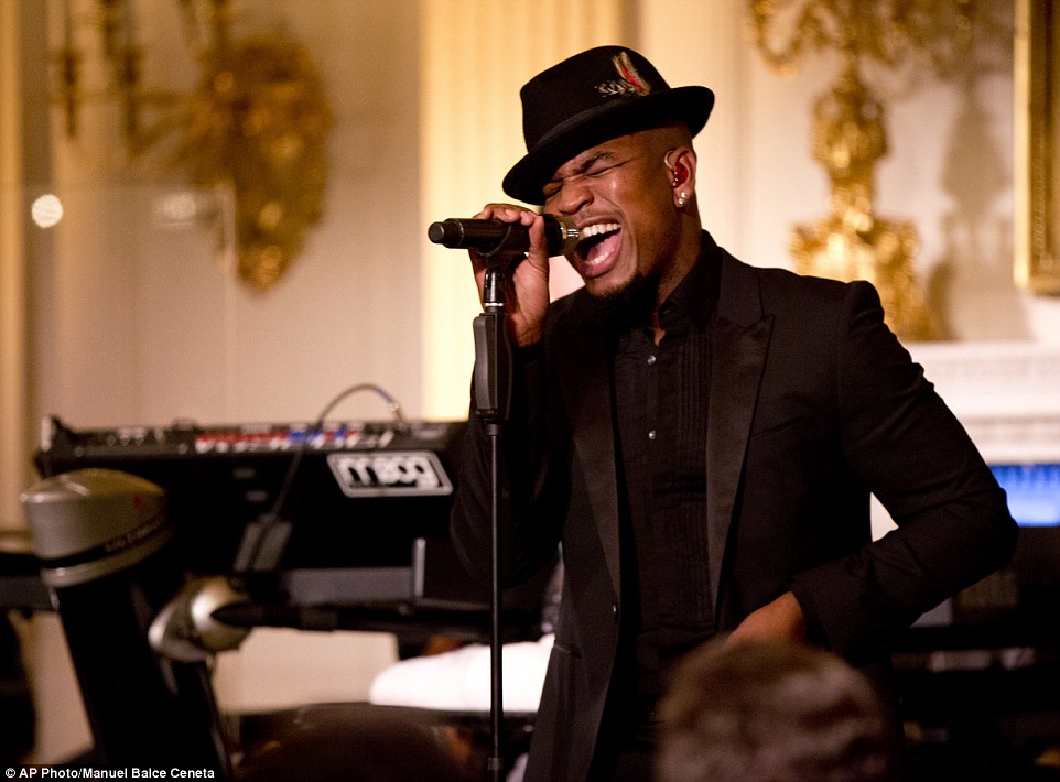 Ne-Yo - who claims his father is part-Chinese - performed for the guests in the White House Dining Room after they had finished dinner