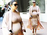 It is getting close! Kim Kardashian is ready to pop in Beverly Hills sunday morning in amazing cream color dress sept 27, 2015 /X17online.com