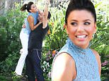 143160, Eva Longoria and Ricardo Antonio Chimera film a scene where she gets her keys stolen for the NBC comedy 'Hot and Bothered' in Los Angeles. Los Angeles, California - Thursday October 1, 2015. Photograph: Jeff Steinberg, © PacificCoastNews. Los Angeles Office: +1 310.822.0419 sales@pacificcoastnews.com FEE MUST BE AGREED PRIOR TO USAGE