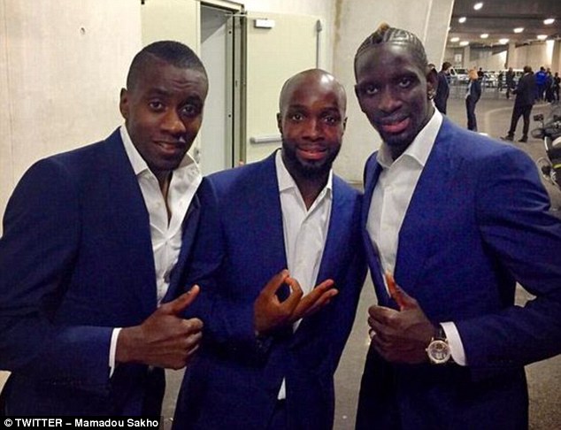 Lassana Diarra (centre) poses with team-mates Blaise Matuidi (left) and Mamadou Sakho 