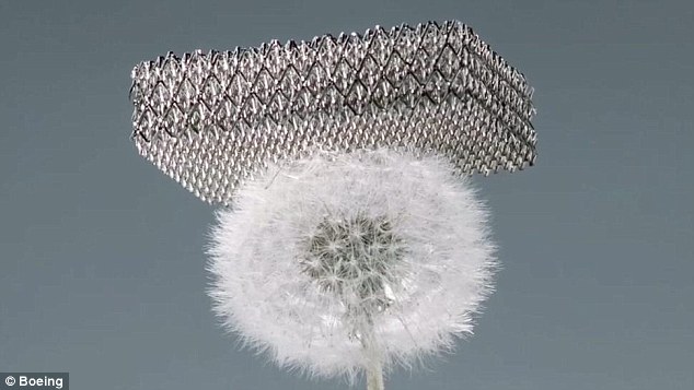 Boeing says an egg wrapped in the new material would survive a 25 story drop. They expect to use it to reduce the weight of planes, and is so light that is can sit on top of a a dandelion.