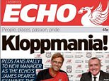 Front cover of Liverpool Echo lead with the headline 'Kloppmania' on Friday in tribute to Jurgen Klopp